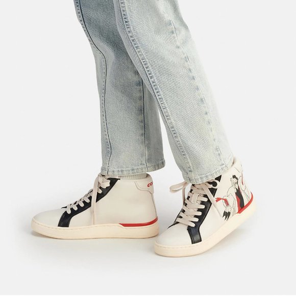 🥰 Disney X Coach Clip High Top Sneaker Cruella Motif Women - Picture 3 of 9